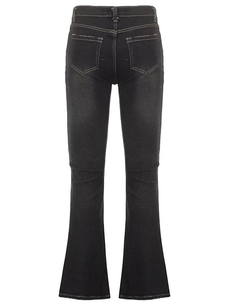 Blugi elastici evazați pentru femei cu talie joasă Blugi largi cu picioare largi Pantaloni denim Pantaloni denim bootcut cu buzunare Îmbrăcăminte de stradă