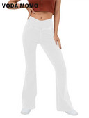 Modne rastezljive lepršave hlače Rastezljivi traper Crossover široke hlače s visokim strukom Joggers Trenirke Pocket Yoga Cowboy