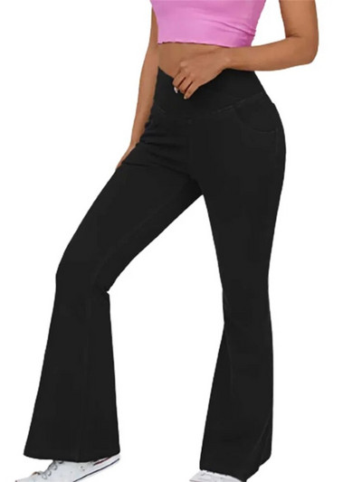 Modne rastezljive lepršave hlače Rastezljivi traper Crossover široke hlače s visokim strukom Joggers Trenirke Pocket Yoga Cowboy