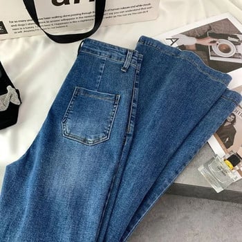 Κομψό Pocket Streetwear Flare Jeans 2023 Απλό ψηλόμεσο λεπτό τζιν παντελόνι Άνοιξη Φθινόπωρο φαρδύ ίσιο παντελόνι Γυναίκα Vaqueros