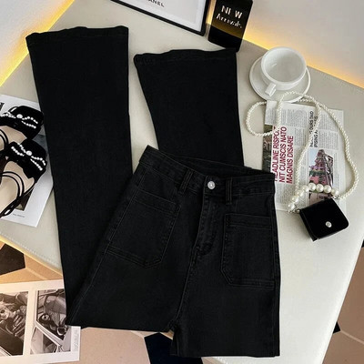 Chic Streetwear široke traperice s džepovima 2023 Jednostavne uske traper hlače visokog struka Proljeće Jesen Široke ravne hlače Ženske Vaqueros