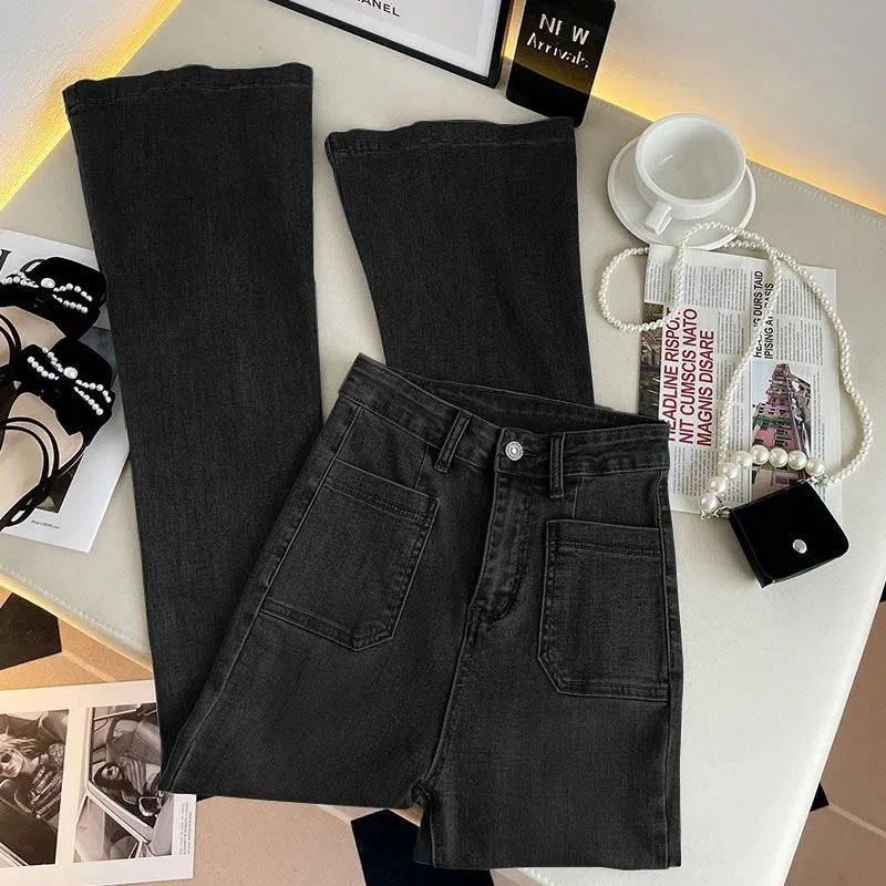 Chic Streetwear široke traperice s džepovima 2023 Jednostavne uske traper hlače visokog struka Proljeće Jesen Široke ravne hlače Ženske Vaqueros