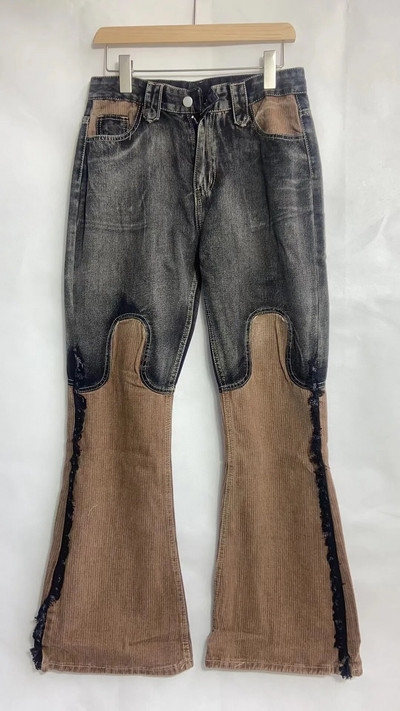 Pantaloni evazați cu ciucuri de culoare contrastantă de modă Blugi cu talie înaltă în mozacuri de epocă Harajuku Pantaloni estetici punk Y2k