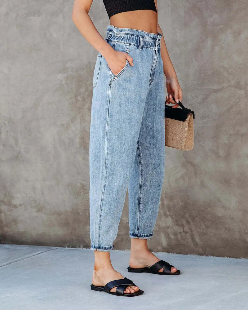 Blugi pentru femei Spălarea pantalonilor drepți Denim buzunare cu talie înaltă Elemente de bază Fermoar Fly Flat Spring Solid Streetwear 2024