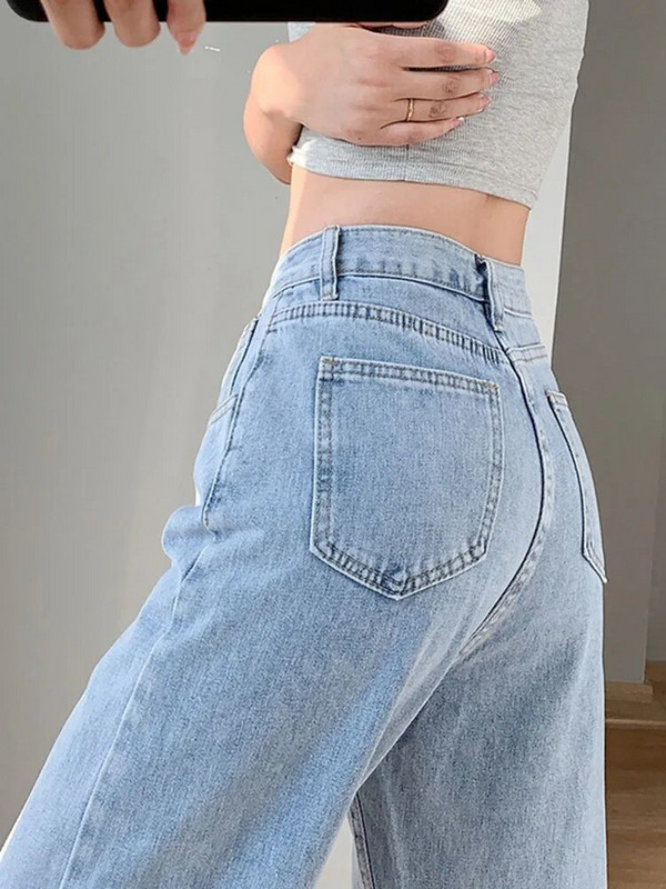 Koreai dizájn Szabálytalan, magas derékú, egyenes farmer Női utcai viselet Vintage farmer nadrág tavaszi ősz alkalmi túlméretes Kot Pantolon