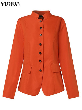 VONDA Γυναικεία φθινοπωρινά σακάκια casual μονόχρωμα παλτό 2023 Μόδα με μακρυμάνικο λαιμόκοψη που ξεπερνά τα χειμωνιάτικα κομψά κοστούμια γραφείου, φαρδιά