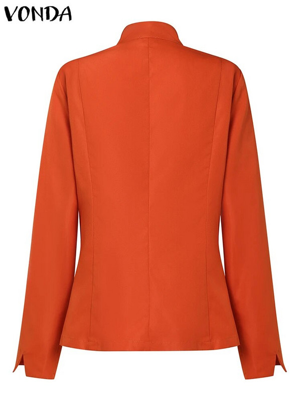 VONDA női őszi blézer alkalmi egyszínű kabátok 2023 divatos O-nyakú hosszú ujjú felsőruházatok téli irodai elegáns öltönyök táskás
