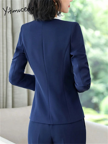 Yitimuceng V σακάκι λαιμού για γυναίκες 2023 New Fashion Office Γυναικείο μακρυμάνικο μπουφάν με μονό κουμπί Vintage μονόχρωμα παλτό