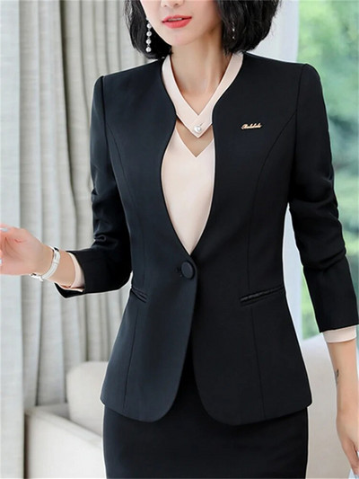 Yitimuceng jakna s V izrezom za žene 2023. Nova modna uredska ženska jakna s jednim gumbom dugih rukava Vintage jednobojni uski kaputi
