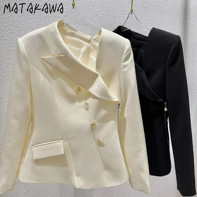 Matakawa Blazere cu fermoar pentru femei, solidă, moda coreeană, primăvară, toamnă, elegantă, Ropa De Mujer, neregulată, pentru birou, pentru femei.