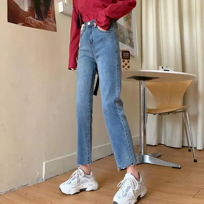 Női Farmer nadrágok Magas derekú Egyenes nadrágok Női Farmer Bő, Rövid Férfi Burr Vágott nadrágok