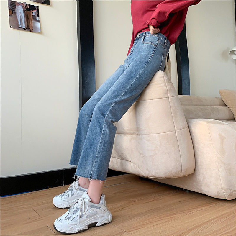 Női Farmer nadrágok Magas derekú Egyenes nadrágok Női Farmer Bő, Rövid Férfi Burr Vágott nadrágok