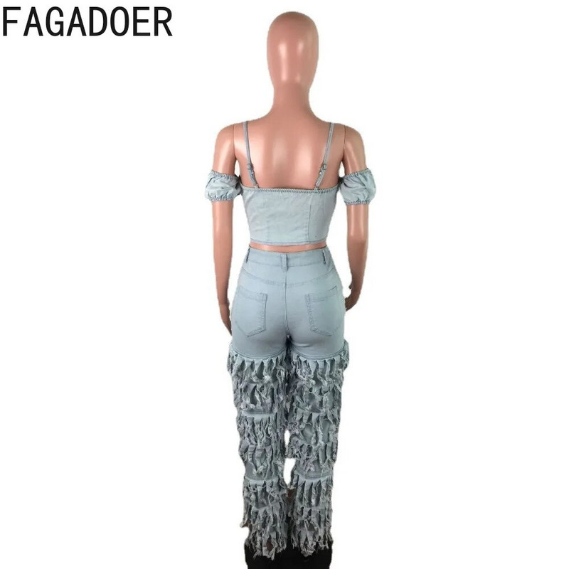 FAGADOER alkalmi bojtok egymásra rakott farmer nadrágok női magas derekú gombos vékony farmer nadrágok divatos tömör cowboy alsó 2024 új