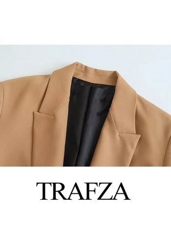 TRAFZA Γυναικεία Μόδα Χακί Χαλαρό Σακάκι Γραφείου Lady Vintage Μονόχρωμο Μπλέιζερ Μονόστομο Γυναικεία Casual Chic μακριά παλτό