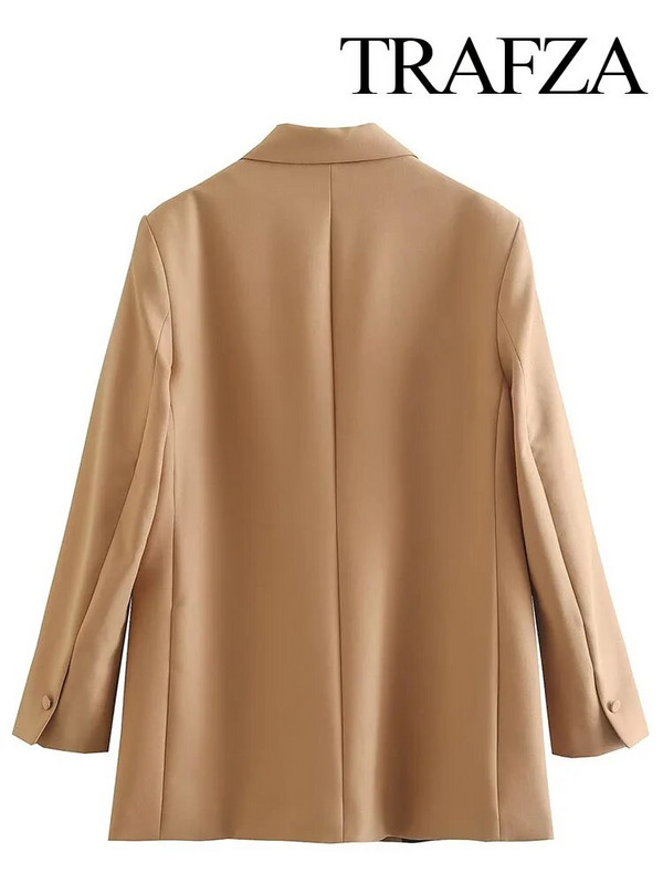 TRAFZA moteriška madinga chaki spalvos laisva striukė biuro moteriška vintažinė vienspalvė švarka, viena krūtinė moteriška laisvalaikio prašmatnūs ilgi paltai