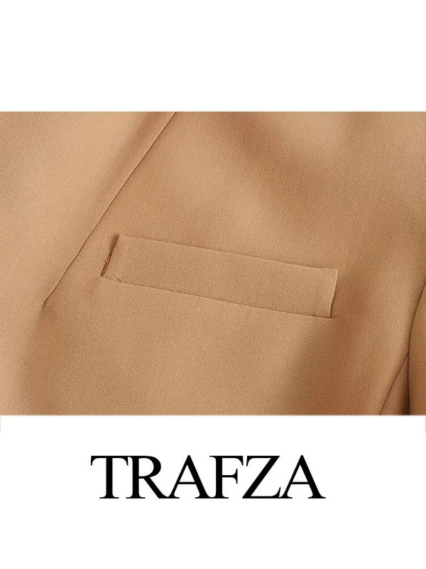 TRAFZA moteriška madinga chaki spalvos laisva striukė biuro moteriška vintažinė vienspalvė švarka, viena krūtinė moteriška laisvalaikio prašmatnūs ilgi paltai