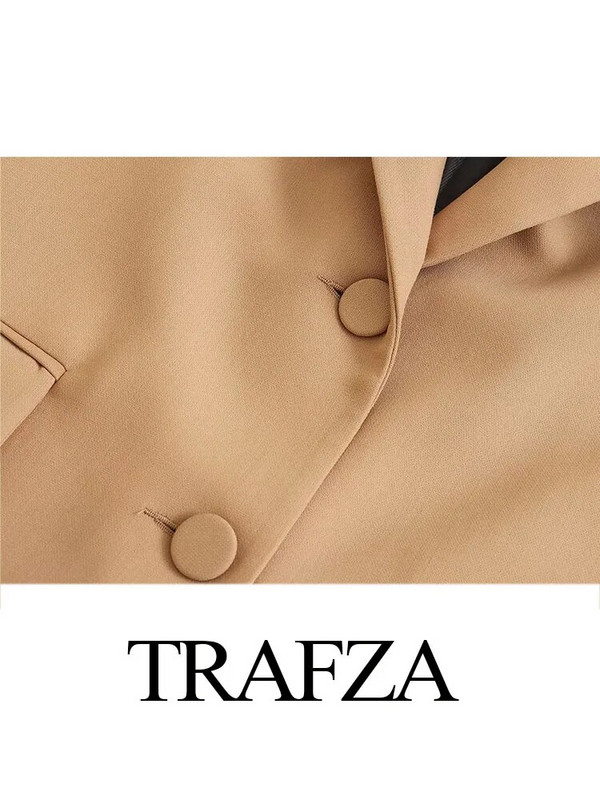 TRAFZA moteriška madinga chaki spalvos laisva striukė biuro moteriška vintažinė vienspalvė švarka, viena krūtinė moteriška laisvalaikio prašmatnūs ilgi paltai