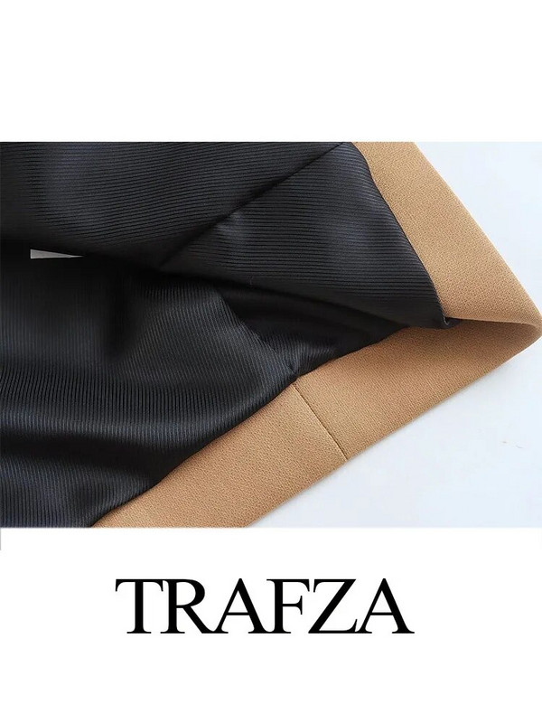 TRAFZA moteriška madinga chaki spalvos laisva striukė biuro moteriška vintažinė vienspalvė švarka, viena krūtinė moteriška laisvalaikio prašmatnūs ilgi paltai