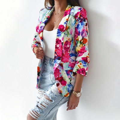 Γυναικεία vintage μπουφάν με στάμπα λουλουδιών Ανοιξιάτικη γυναικεία ζακέτα με γιακά με πέτο 2023 Φθινοπωρινό κομψό μακρυμάνικο μπλέιζερ πανωφόρι γραφείου