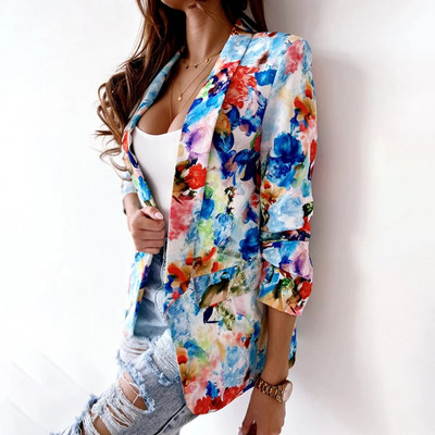 Γυναικεία vintage μπουφάν με στάμπα λουλουδιών Ανοιξιάτικη γυναικεία ζακέτα με γιακά με πέτο 2023 Φθινοπωρινό κομψό μακρυμάνικο μπλέιζερ πανωφόρι γραφείου