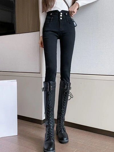 Női magas derekú vékony ceruzafarmer tavaszi ősz alkalmi utcai viselet Stretch Kot Pantolon koreai vintage túlméretes 4xl farmer nadrág