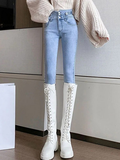 Női magas derekú vékony ceruzafarmer tavaszi ősz alkalmi utcai viselet Stretch Kot Pantolon koreai vintage túlméretes 4xl farmer nadrág