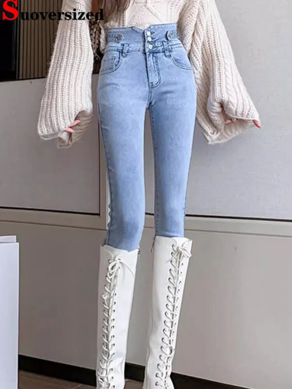 Női magas derekú vékony ceruzafarmer tavaszi ősz alkalmi utcai viselet Stretch Kot Pantolon koreai vintage túlméretes 4xl farmer nadrág