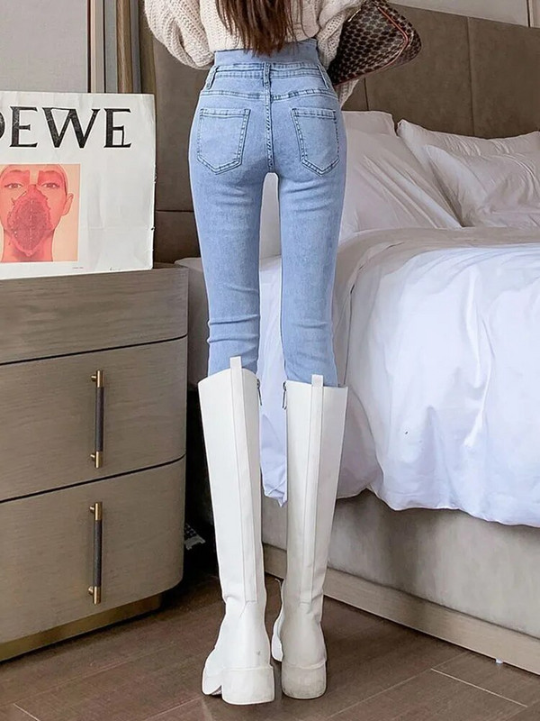 Női magas derekú vékony ceruzafarmer tavaszi ősz alkalmi utcai viselet Stretch Kot Pantolon koreai vintage túlméretes 4xl farmer nadrág
