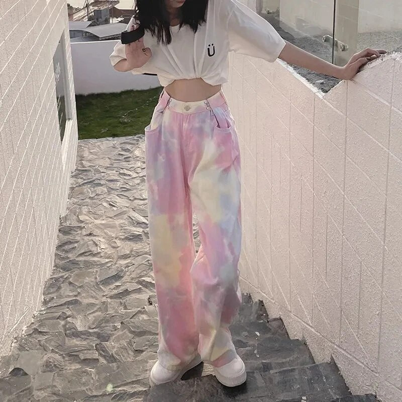 Farmer farmer Női Alkalmi Egyenes Harajuku Szivárvány Laza Elegáns Utcai Egyenes nadrág Retro Női Farmer