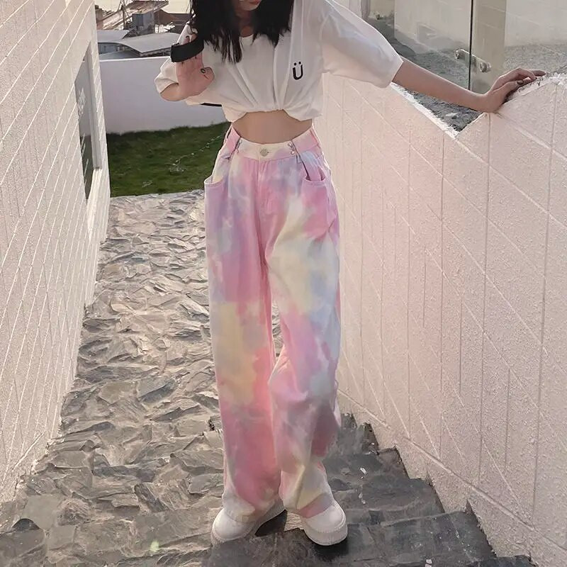 Farmer farmer Női Alkalmi Egyenes Harajuku Szivárvány Laza Elegáns Utcai Egyenes nadrág Retro Női Farmer