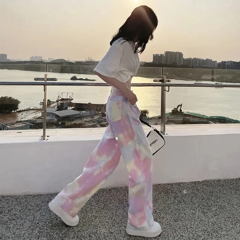 Farmer farmer Női Alkalmi Egyenes Harajuku Szivárvány Laza Elegáns Utcai Egyenes nadrág Retro Női Farmer