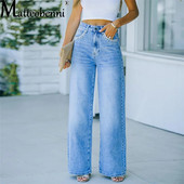 Plačios kelnės Moteriški džinsai Rudens žiemos žiemos aukštu juosmeniu apleistas mėlynas tiesias džinsines kelnes 2021 m. rudens Kasdieniai aukštakulniai drabužiai