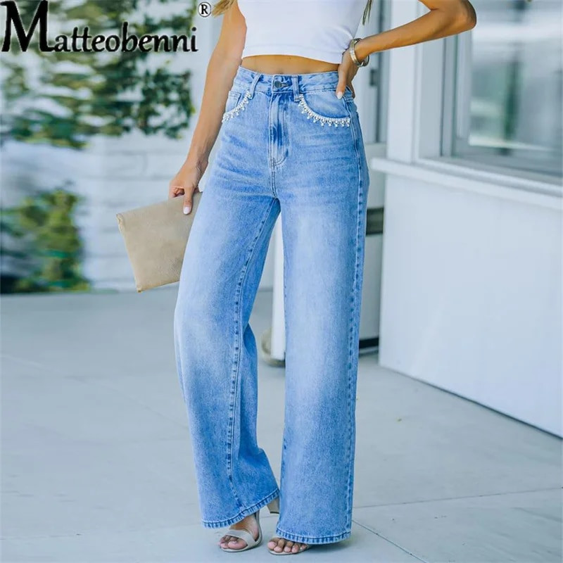 Plačios kelnės Moteriški džinsai Rudens žiemos žiemos aukštu juosmeniu apleistas mėlynas tiesias džinsines kelnes 2021 m. rudens Kasdieniai aukštakulniai drabužiai