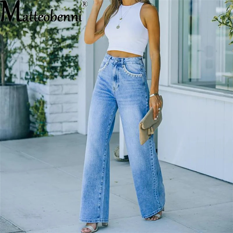 Plačios kelnės Moteriški džinsai Rudens žiemos žiemos aukštu juosmeniu apleistas mėlynas tiesias džinsines kelnes 2021 m. rudens Kasdieniai aukštakulniai drabužiai