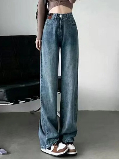 Koreai hétköznapi, széles szárú farmer nadrág, bő, magas derék, egyenes farmer Női tavaszi őszi nagyméretű, 5xl-es utcai viselet Vintage Vaqueros