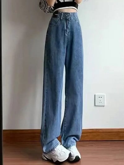 Koreai hétköznapi, széles szárú farmer nadrág, bő, magas derék, egyenes farmer Női tavaszi őszi nagyméretű, 5xl-es utcai viselet Vintage Vaqueros