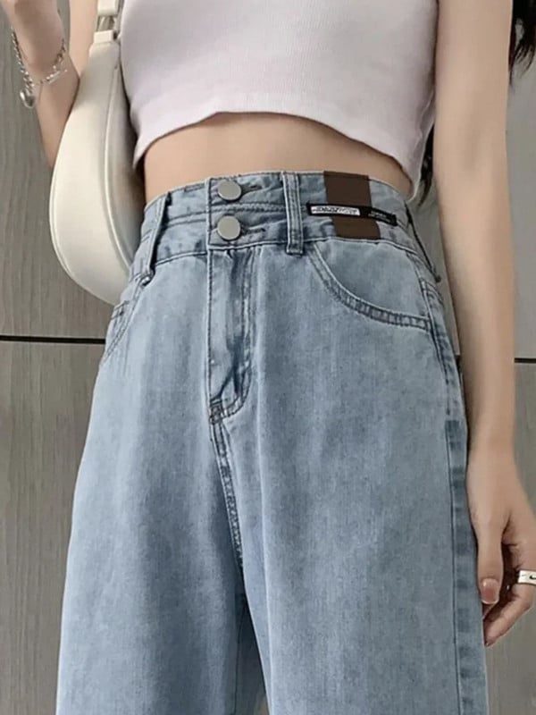 Koreai hétköznapi, széles szárú farmer nadrág, bő, magas derék, egyenes farmer Női tavaszi őszi nagyméretű, 5xl-es utcai viselet Vintage Vaqueros