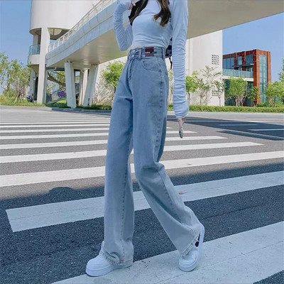 Oversize 5xl Vintage traperice širokih nogavica visokog struka Ravne široke hlače Ženske traper hlače Ulična odjeća Vaqueros Plave pantalone Novo
