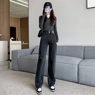 Oversize 5xl Vintage traperice širokih nogavica visokog struka Ravne široke hlače Ženske traper hlače Ulična odjeća Vaqueros Plave pantalone Novo