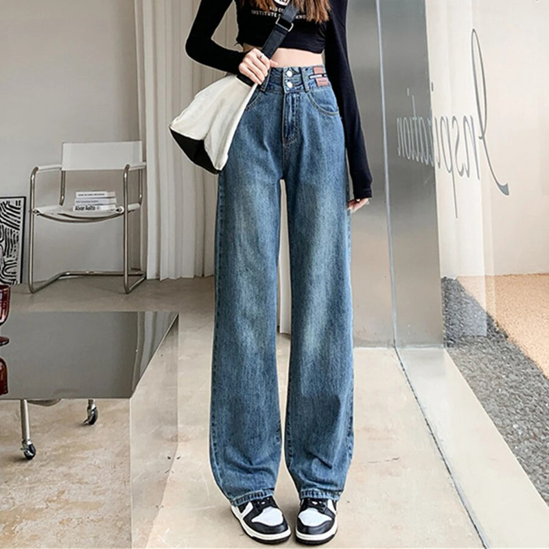 Oversize 5xl Vintage traperice širokih nogavica visokog struka Ravne široke hlače Ženske traper hlače Ulična odjeća Vaqueros Plave pantalone Novo