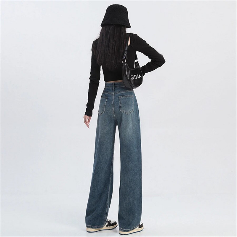 Oversize 5xl Vintage traperice širokih nogavica visokog struka Ravne široke hlače Ženske traper hlače Ulična odjeća Vaqueros Plave pantalone Novo