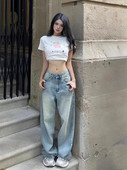 Alacsony derekú High Street farmer nadrág bő amerikai világoskék Y2k farmer Egyenes elegáns mosott női széles szárú nadrág nyári