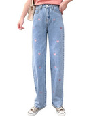 2023 new love embroidered Jeans γυναικείο ίσιο παντελόνι με φαρδύ πόδι Loose Vintage σφουγγάρισμα παντελόνι τζιν