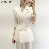 CJFHJE egyszínű női öltönykabát Tavaszi koreai divat, karcsúsított, dupla mellű női öltönydzseki sokoldalú, hosszú ujjú öltönydzseki