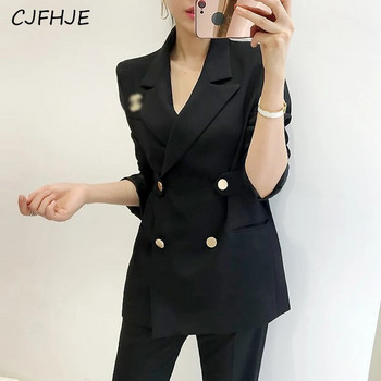 CJFHJE Μονόχρωμο σακάκι γυναικείο κοστούμι άνοιξη Κορεατική μόδα Slim Fit διπλό στήθος Γυναικείο πολυχρηστικό μακρυμάνικο σακάκι