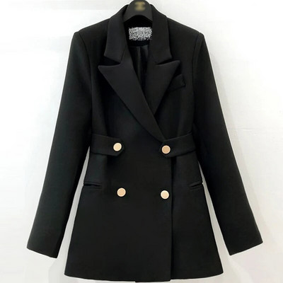 CJFHJE egyszínű női öltönykabát Tavaszi koreai divat, karcsúsított, dupla mellű női öltönydzseki sokoldalú, hosszú ujjú öltönydzseki