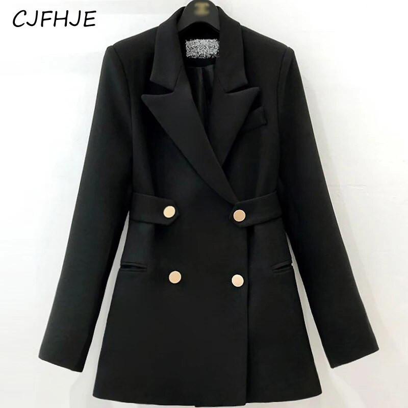 CJFHJE egyszínű női öltönykabát Tavaszi koreai divat, karcsúsított, dupla mellű női öltönydzseki sokoldalú, hosszú ujjú öltönydzseki