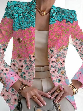 Άνοιξη φθινοπώρου 2024 Νέο γυναικείο σετ μακρυμάνικο casual μόδας σε στάμπα V-λαιμόκοψη Σετ λεπτή εφαρμογή Μεγάλο γυναικείο μικρό μπλουζάκι