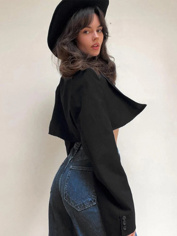 Cropped Blazer Γυναικεία μακρυμάνικη τσέπη Κοντό μπουφάν Γυναικείο μονόχρωμο ταλαιπωρημένο Streetwear Κομψά μπλουζάκια με γιακά