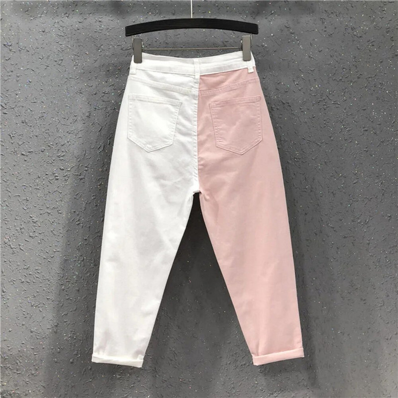 Proljetne nove modne ženske široke bijele traperice visokog struka Usklađene ležerne elastične pamučne harem hlače 